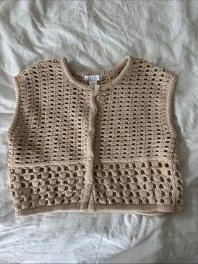 House of Harlow Cream Crochet Button-Front Women's Sweater Vest